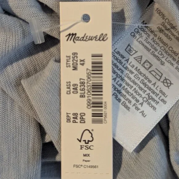 NWT Madewell Gray Blue Tee Shirt, Size 4X - Picture 4 of 9
